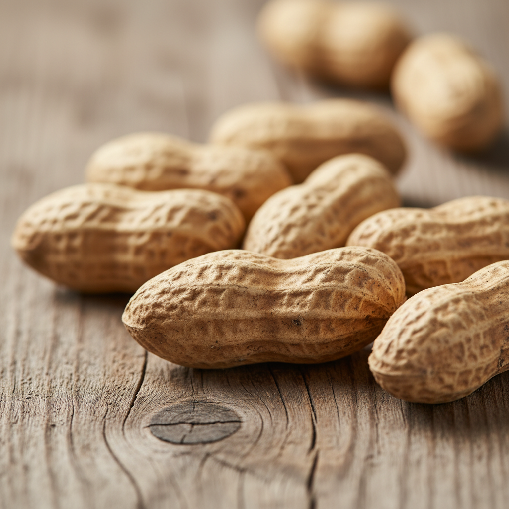 고소하고 신선한 껍질 채 있는 땅콩 근접 촬영