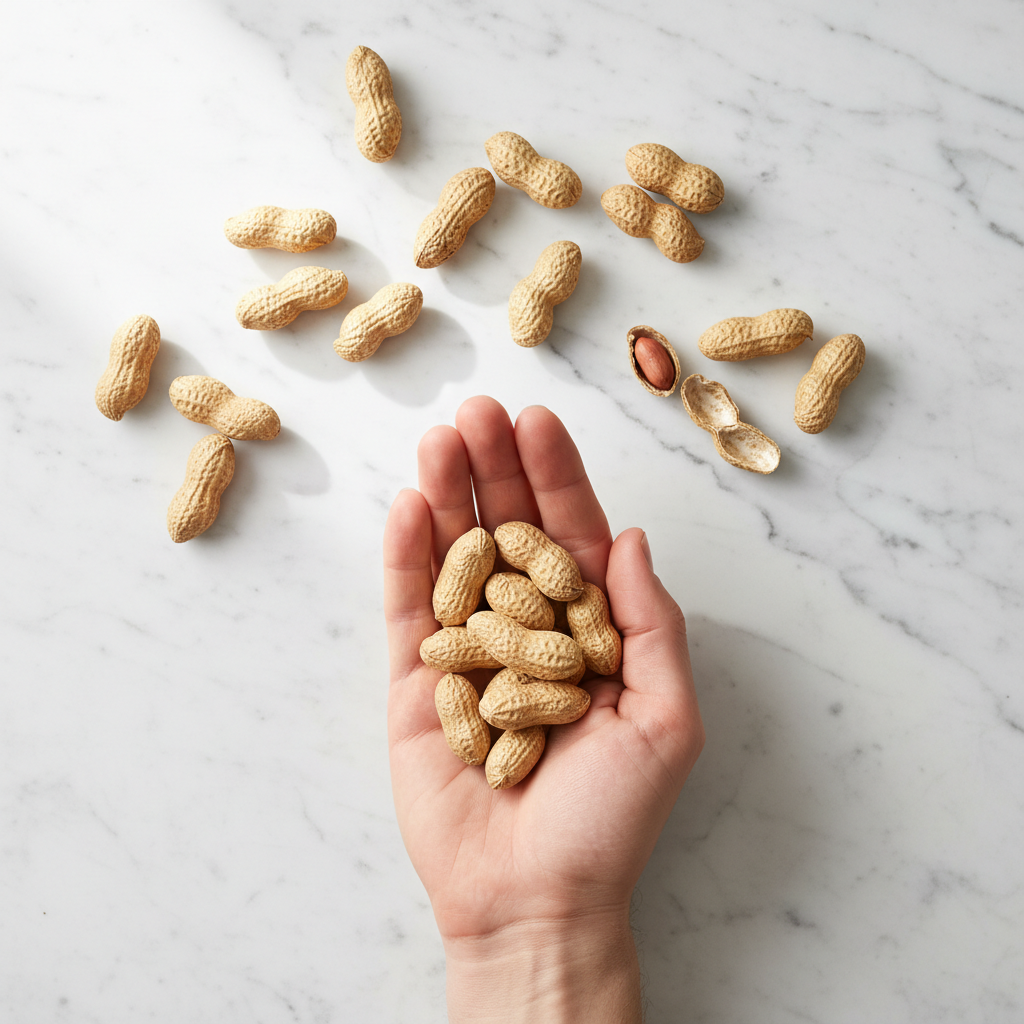 건강한 식단 위로 놓인 땅콩 한 줌