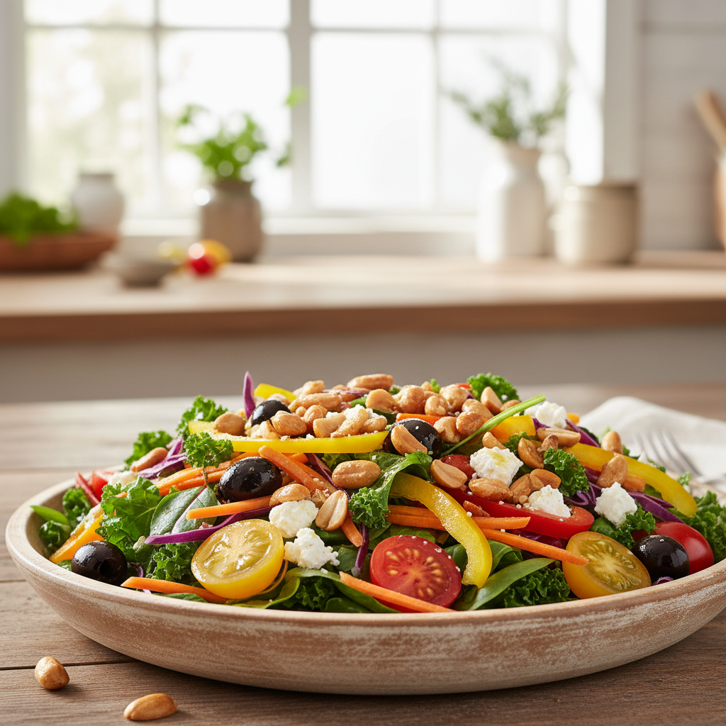 신선한 채소와 어우러진 땅콩 요리