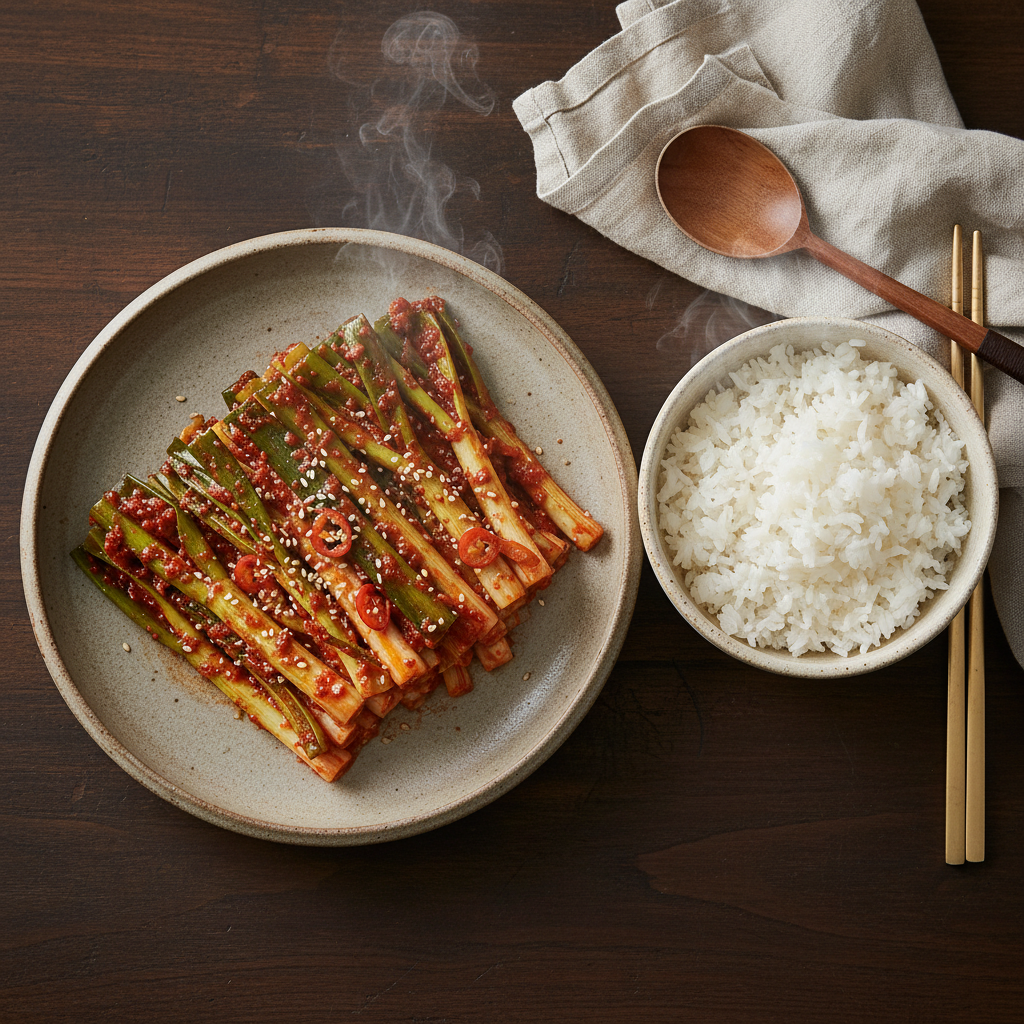 맛있게 익은 파김치와 따뜻한 쌀밥