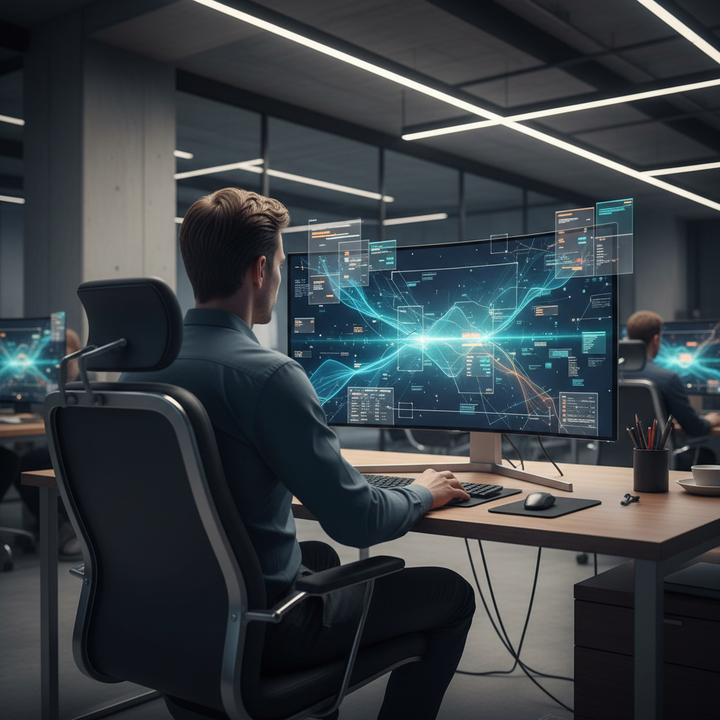 작업자가 화면을 통해 영상을 검토하는 모습