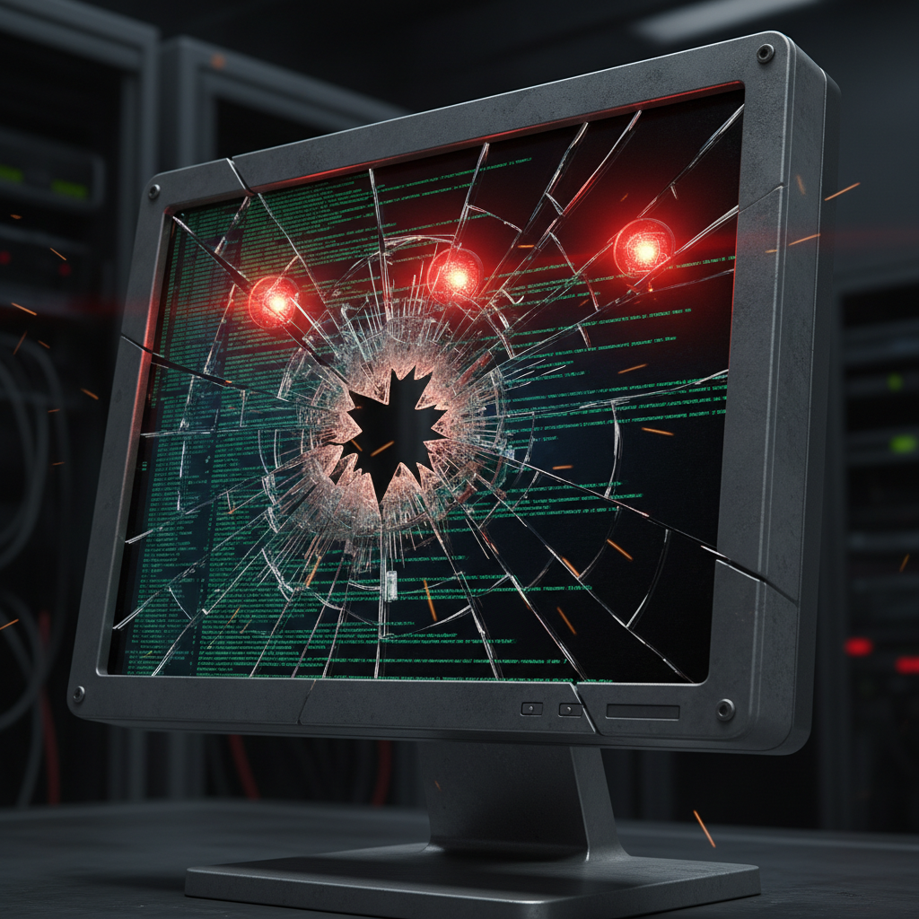 깨진 모니터와 디지털 오류를 상징하는 이미지