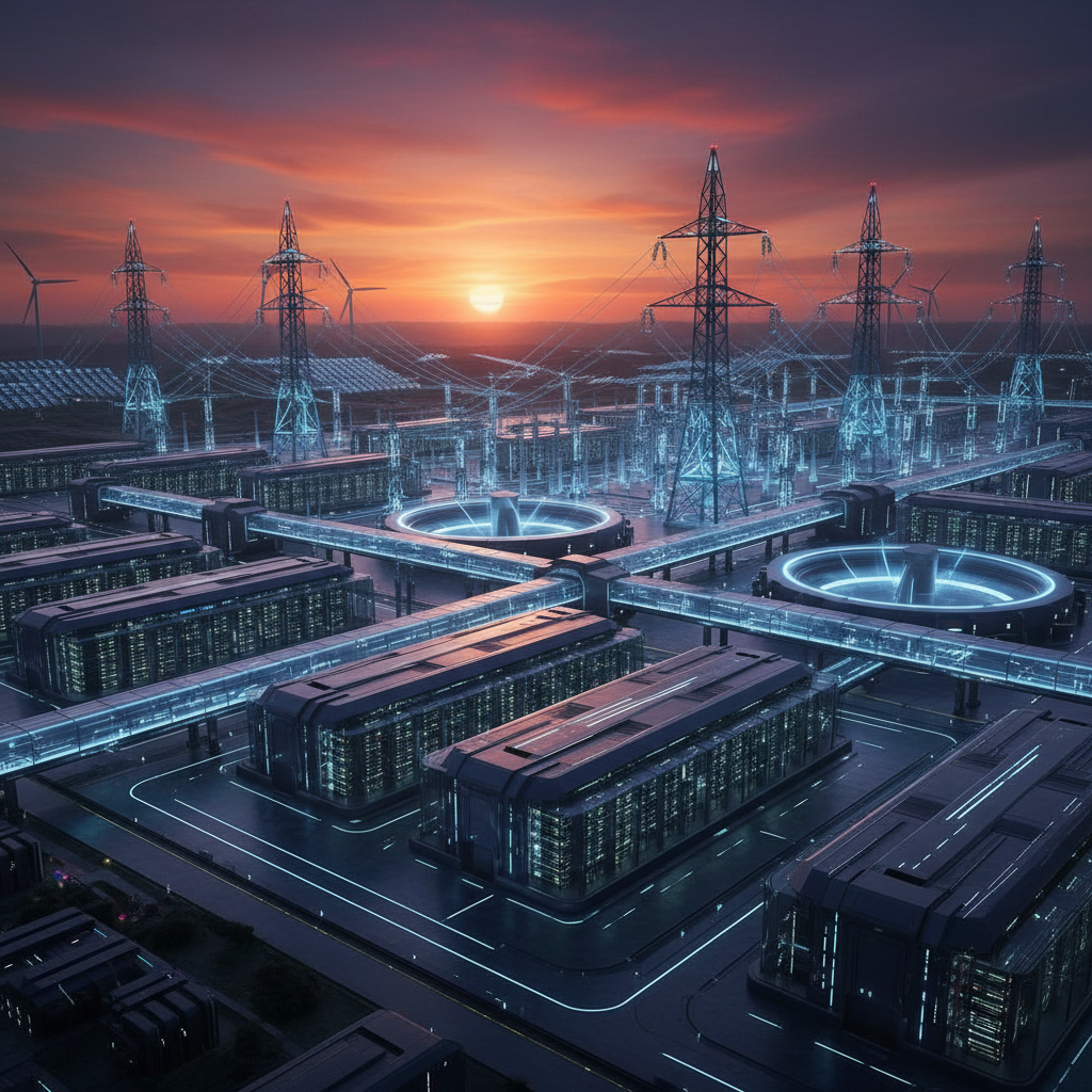 복잡하게 얽힌 전력망과 데이터센터의 풍경