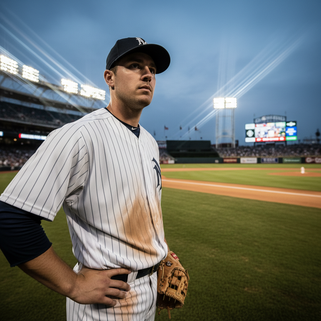 야구장에서 집중하는 선수의 뒷모습
