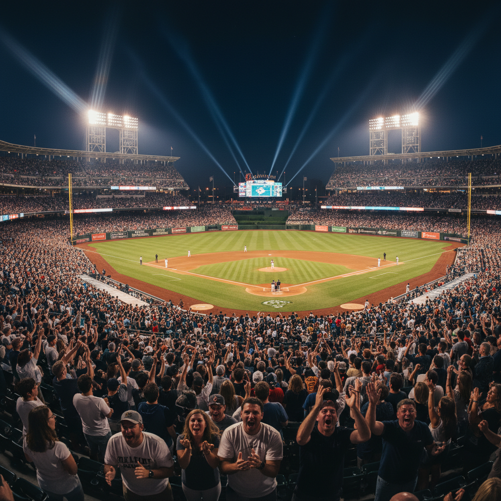 야구 경기장에서 열광하는 관중들