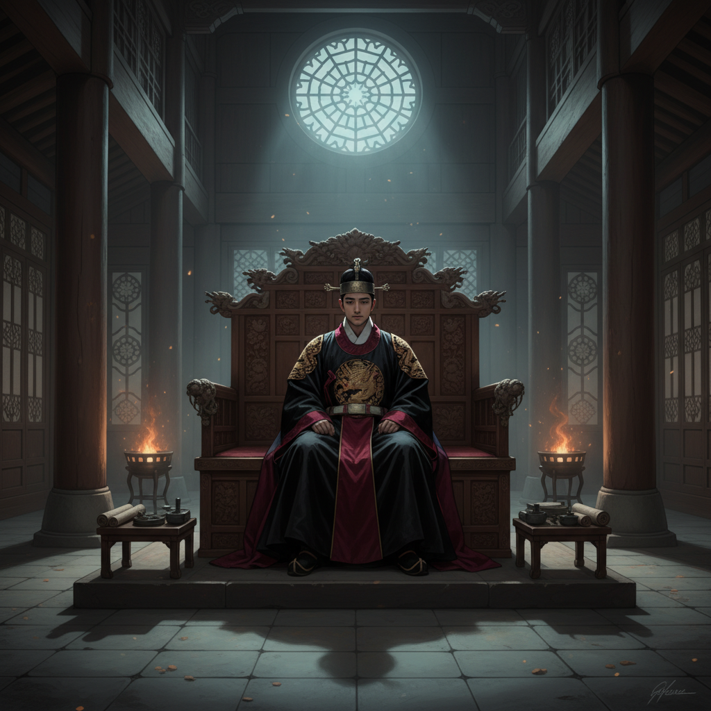 고독한 왕관을 쓴 어린 소년의 뒷모습