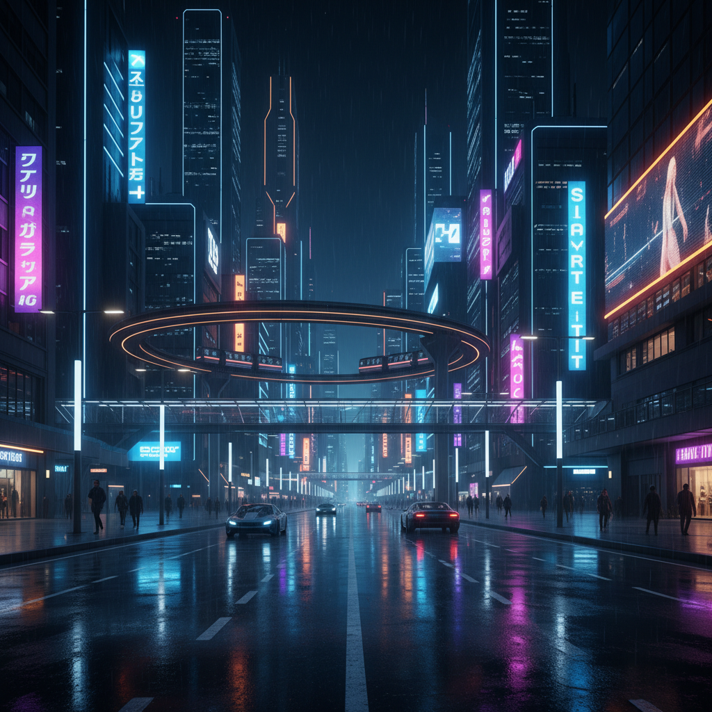 고독하고 차가운 느낌의 미래 도시 배경