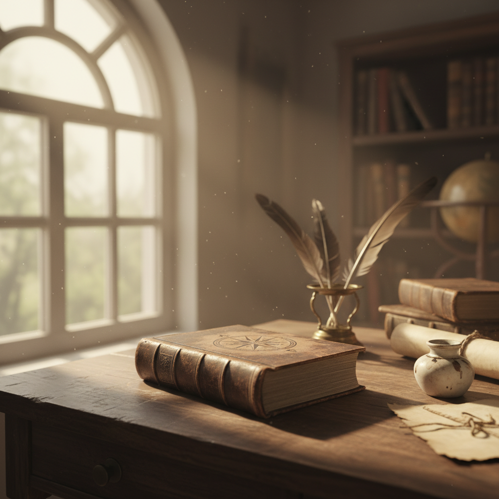 낡은 책과 창가로 들어오는 햇살