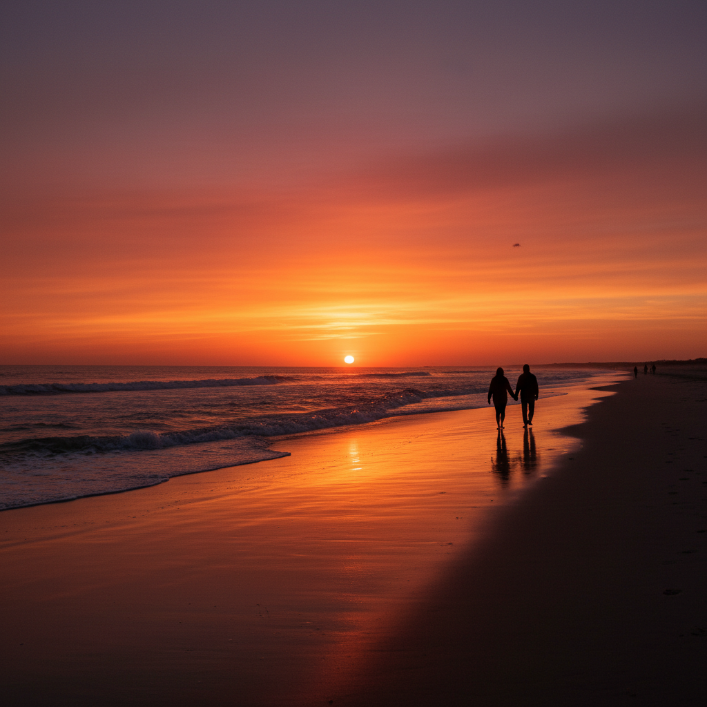 서로의 손을 잡고 걷는 두 사람