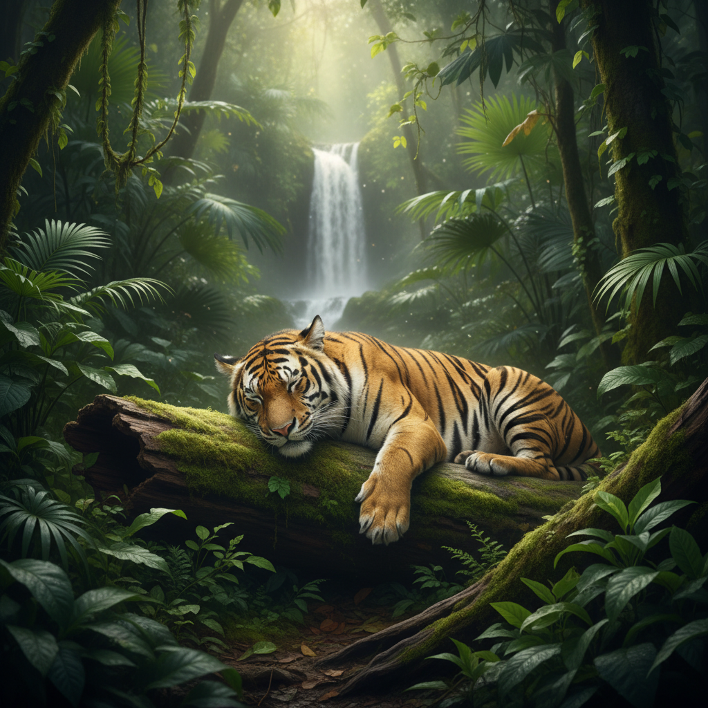 울창한 숲속의 호랑이 모습