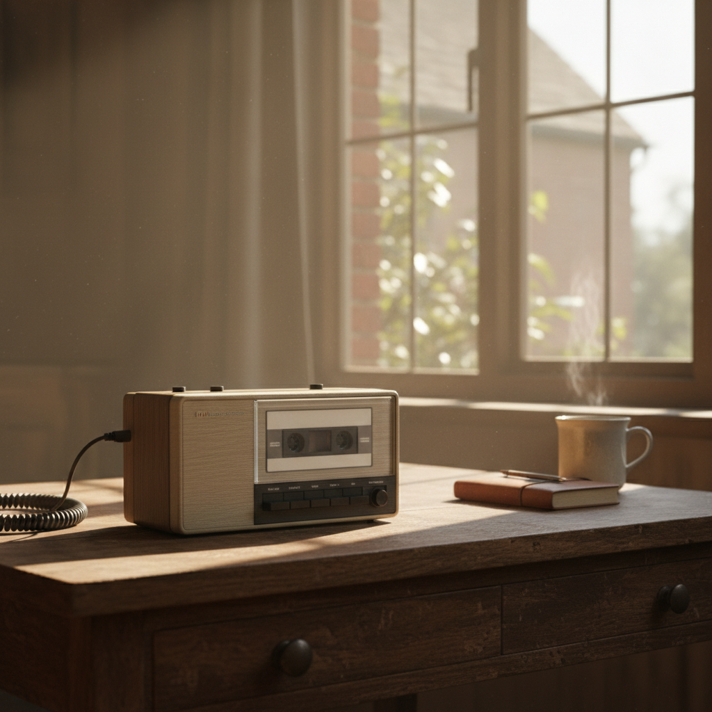 창가에 놓인 낡은 카세트 플레이어