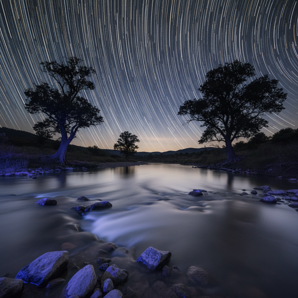 밤하늘 아래 조용히 흐르는 강물