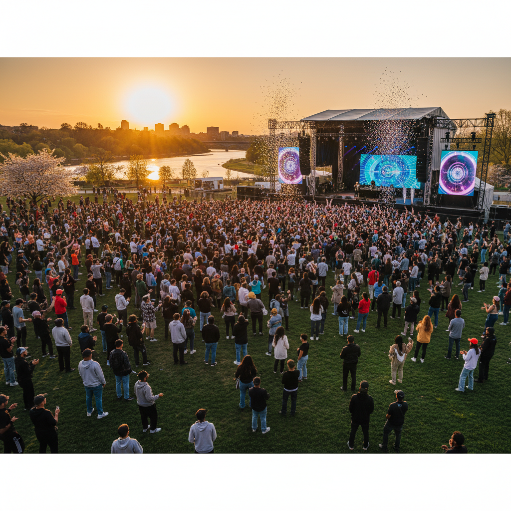 한강 공원에서 열리는 힙합 페스티벌 현장