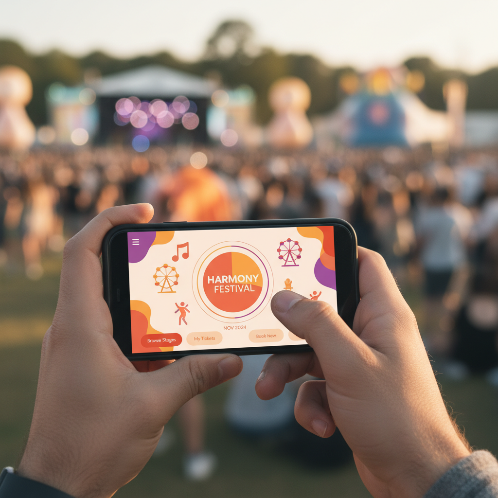 스마트폰으로 페스티벌 티켓을 예매하는 장면