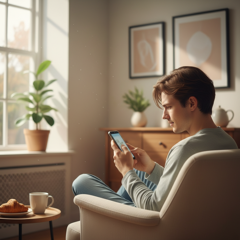 스마트폰으로 오늘의 운세를 확인하는 모습