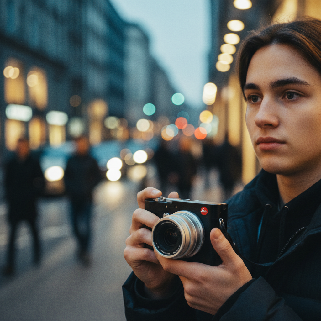 야외에서 자연스럽게 사진을 찍는 모습