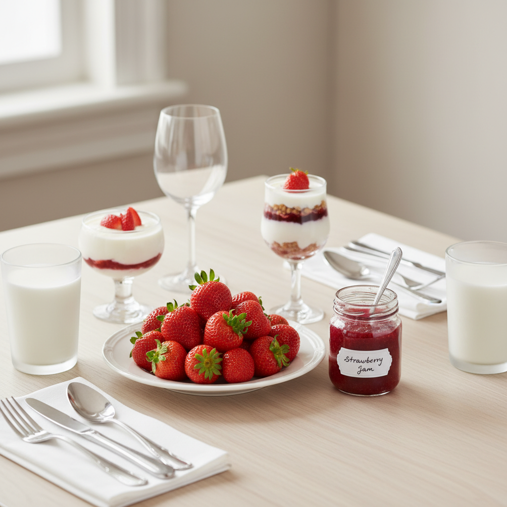 정갈하게 차려진 딸기 디저트
