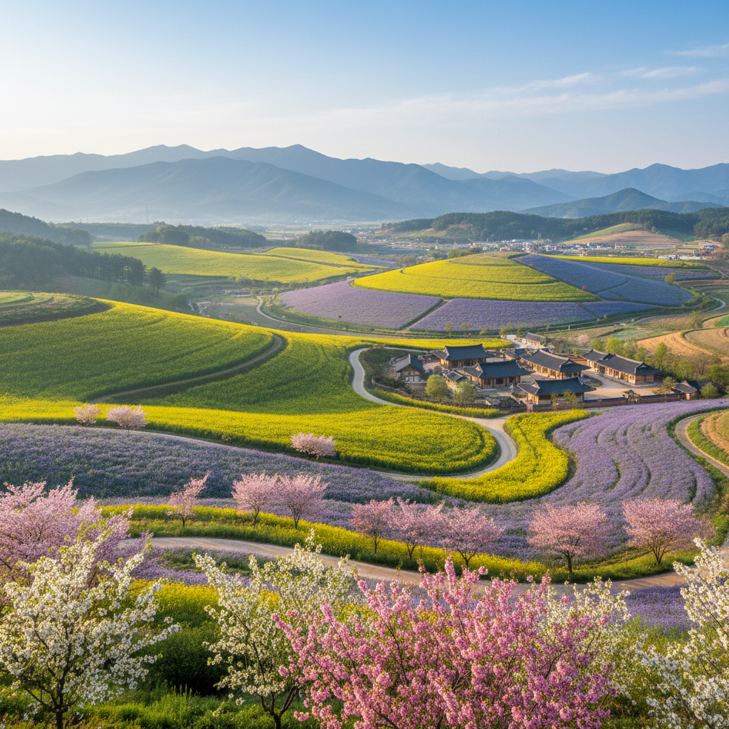 봄날의 평화로운 완주 풍경