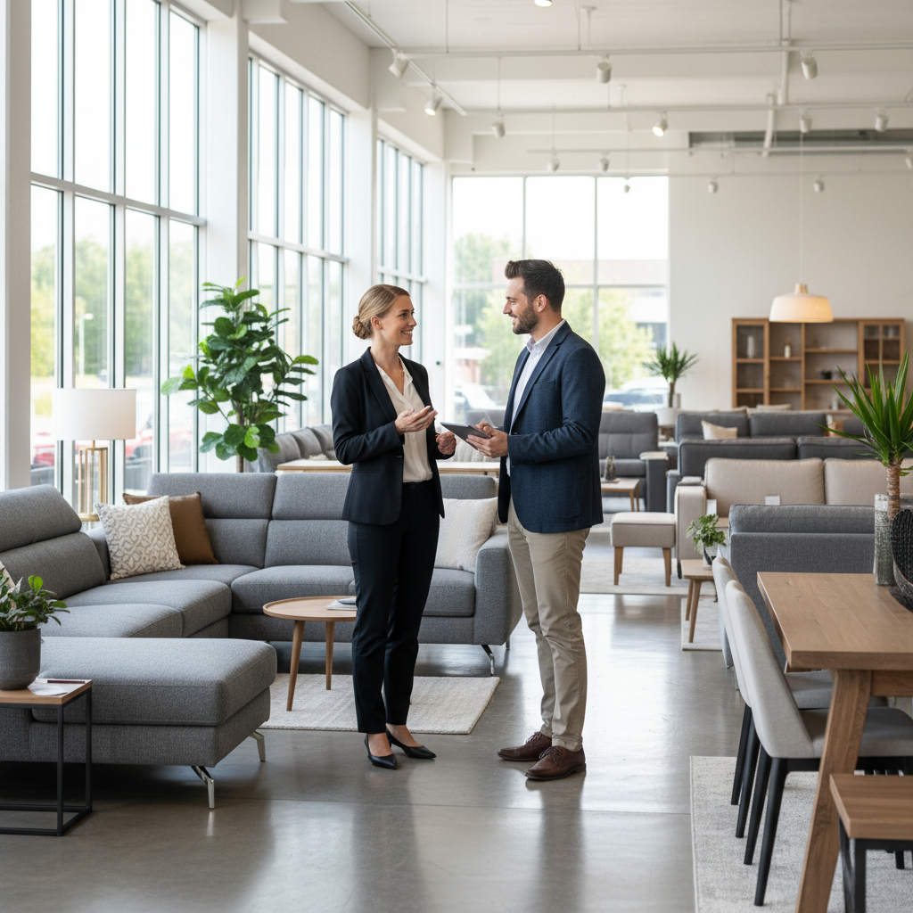 전문가와 가구 상담을 나누는 모습