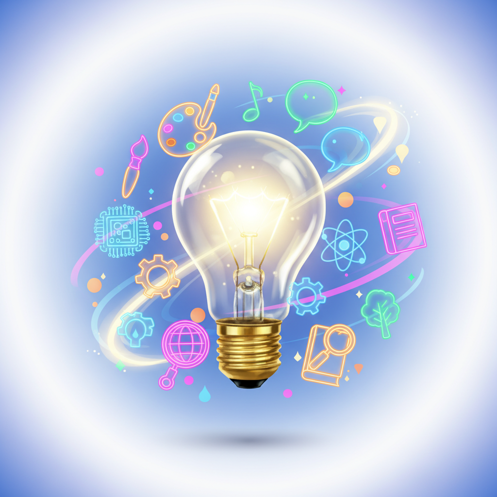 창의적인 생각을 형상화한 전구 이미지
