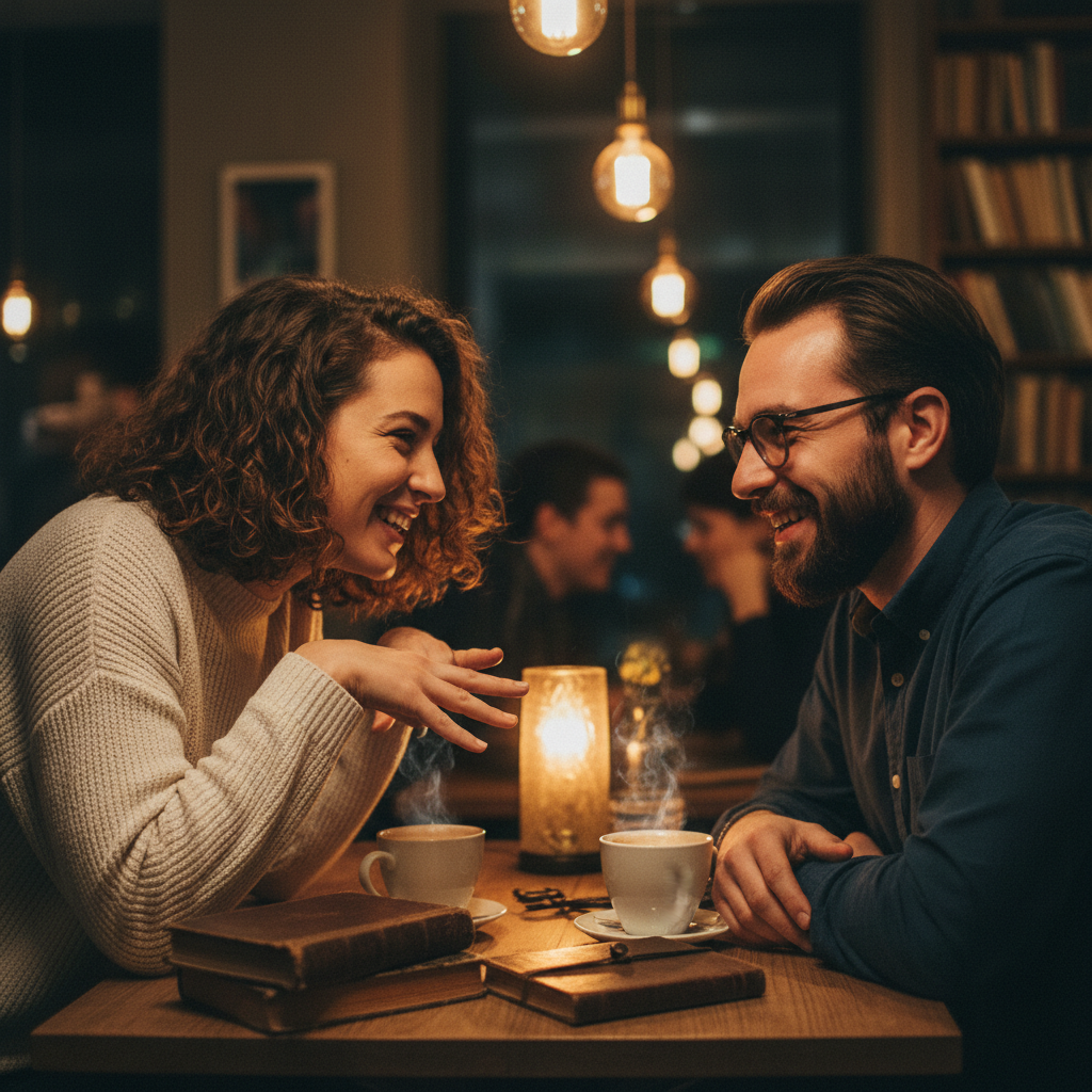 두 사람이 대화하며 즐거워하는 모습