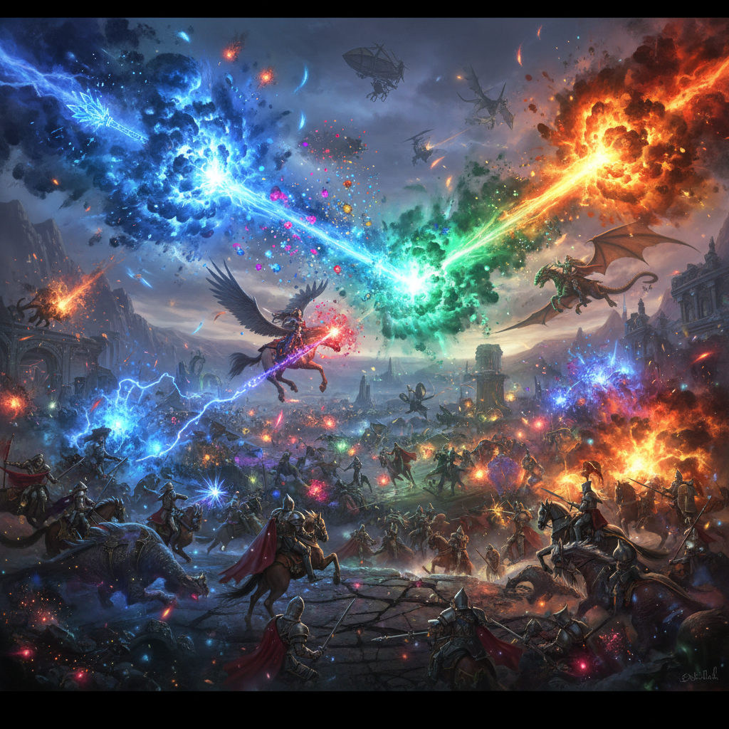 화려한 스킬 이펙트가 터지는 전투 장면