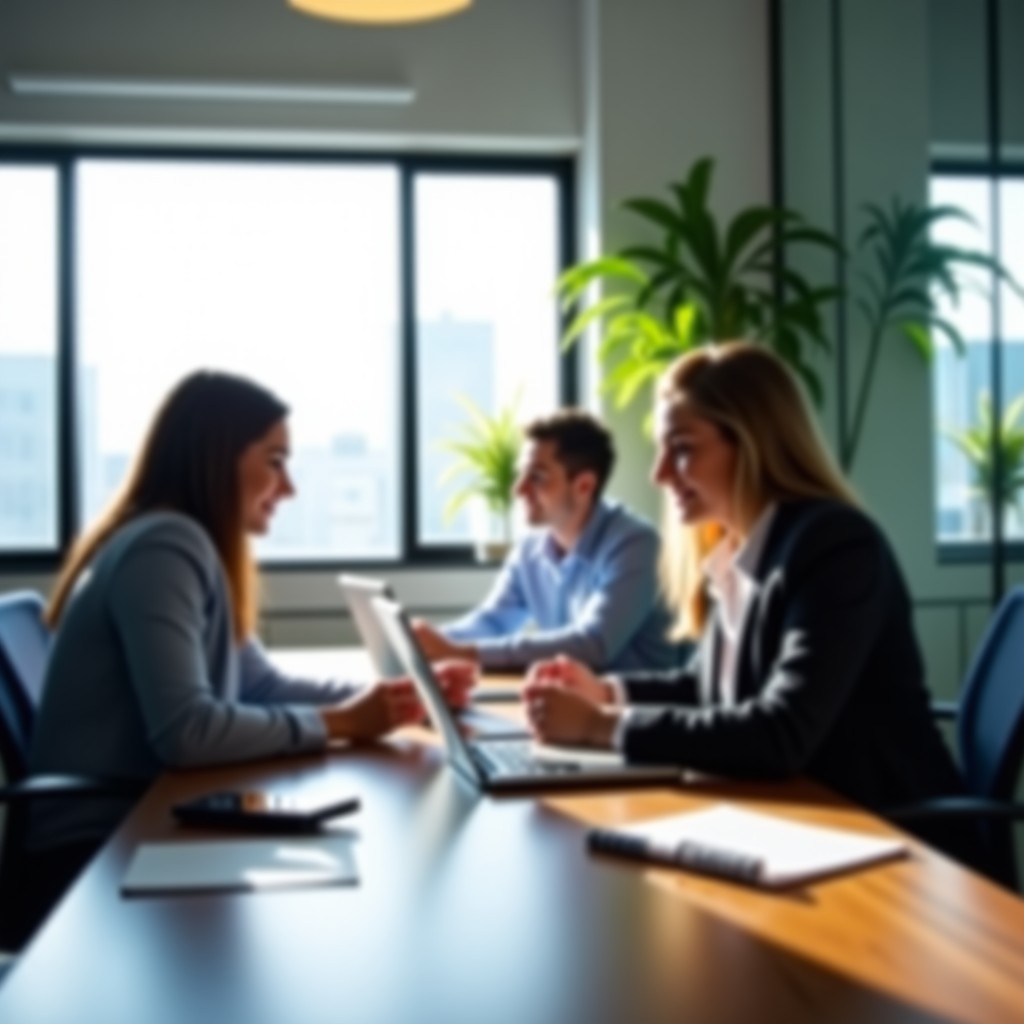 Close up of a diverse business professional environment working with modern digital tools in a clean office setting realistic 4:3