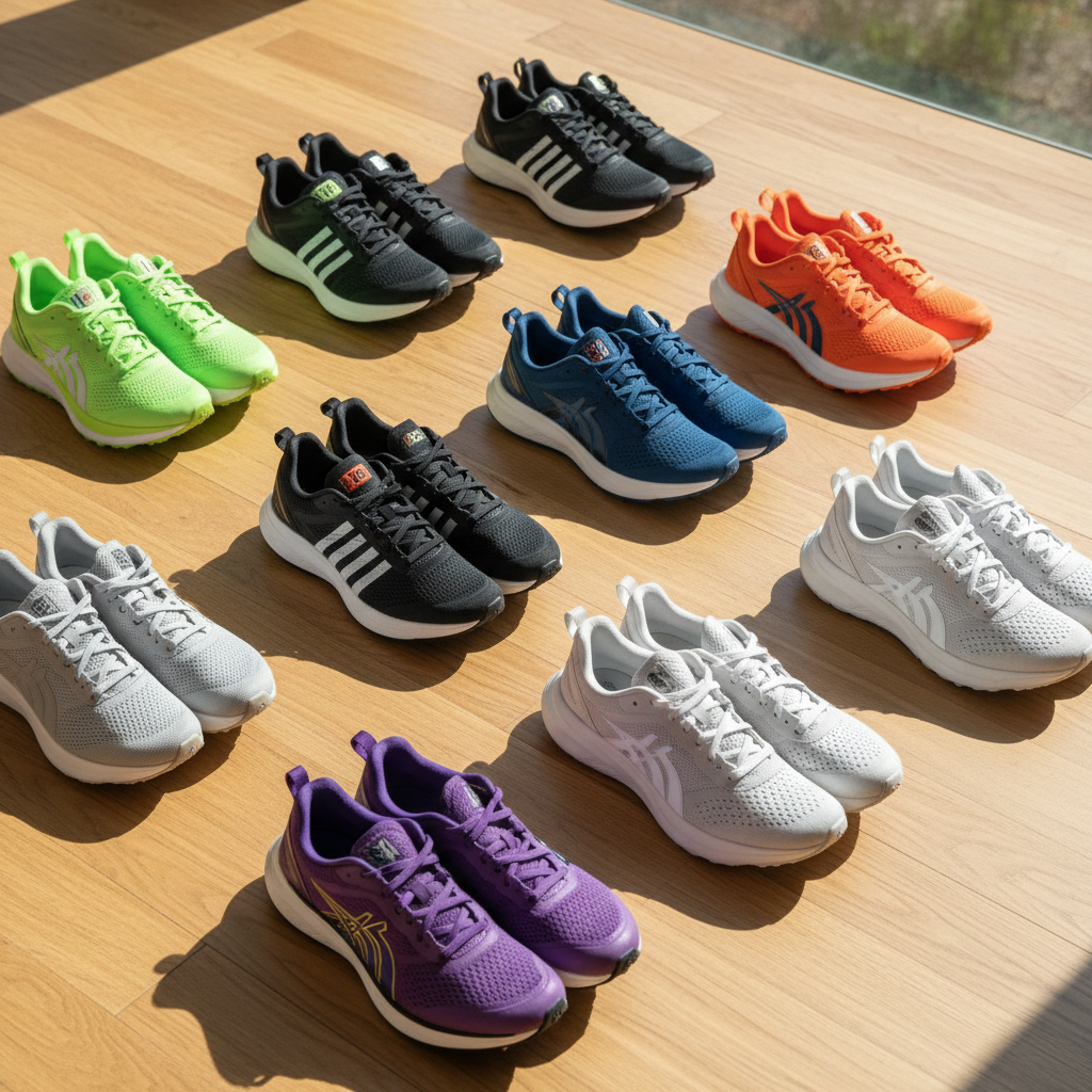 다양한 런닝화가 놓인 모습