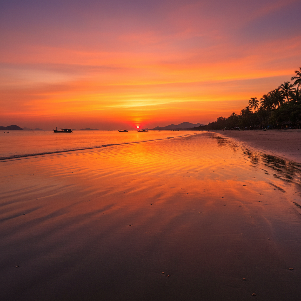 푸꾸옥 해변의 석양