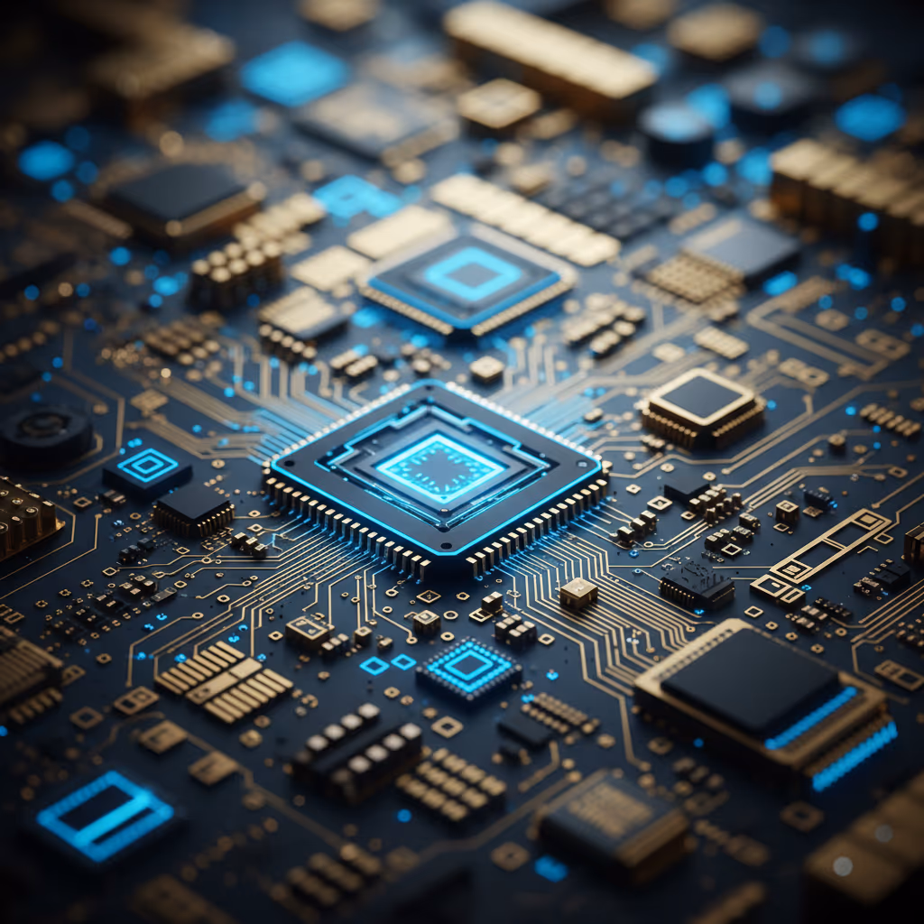 디지털 데이터가 연결된 복잡한 회로 기판