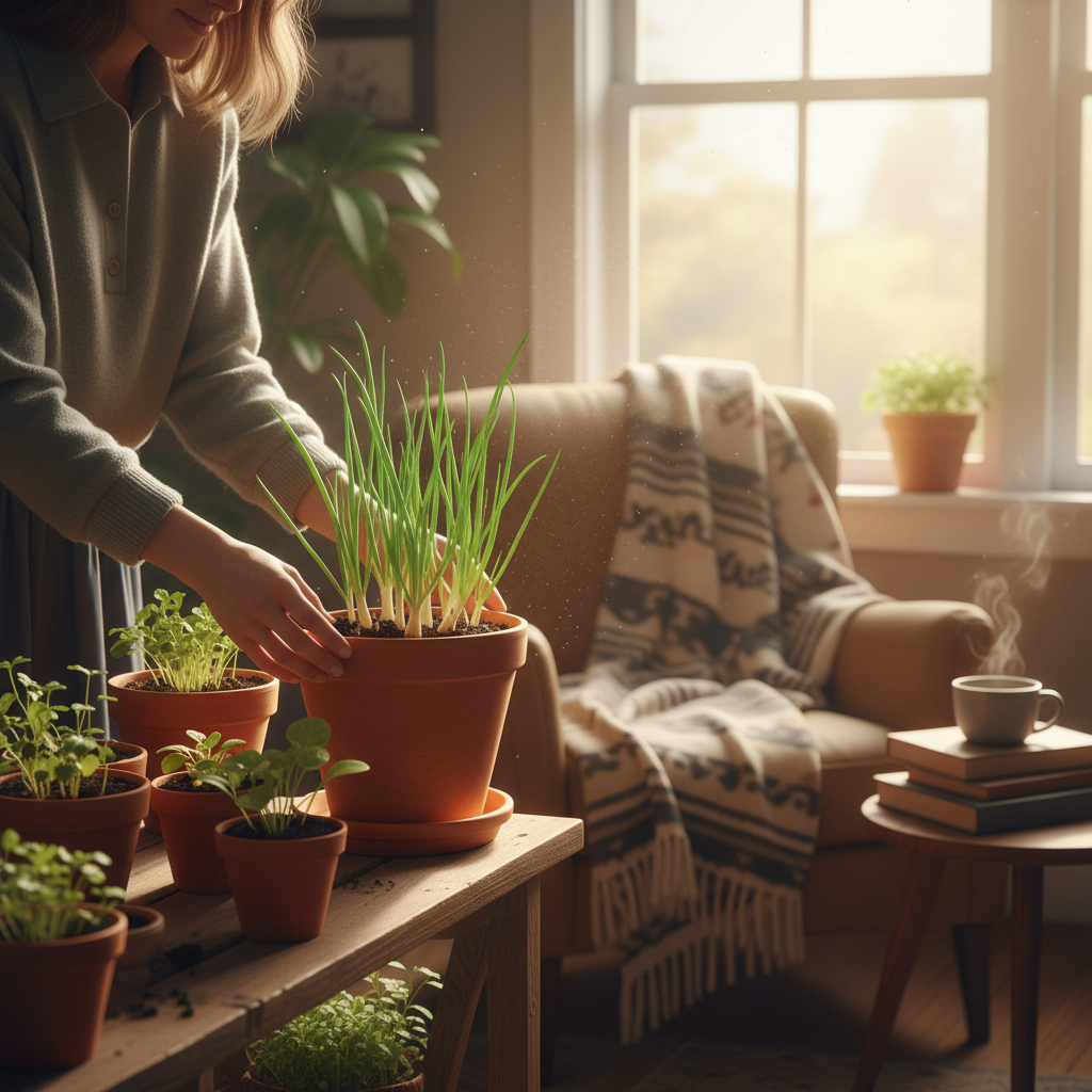 정성스럽게 관리받는 대파 화분