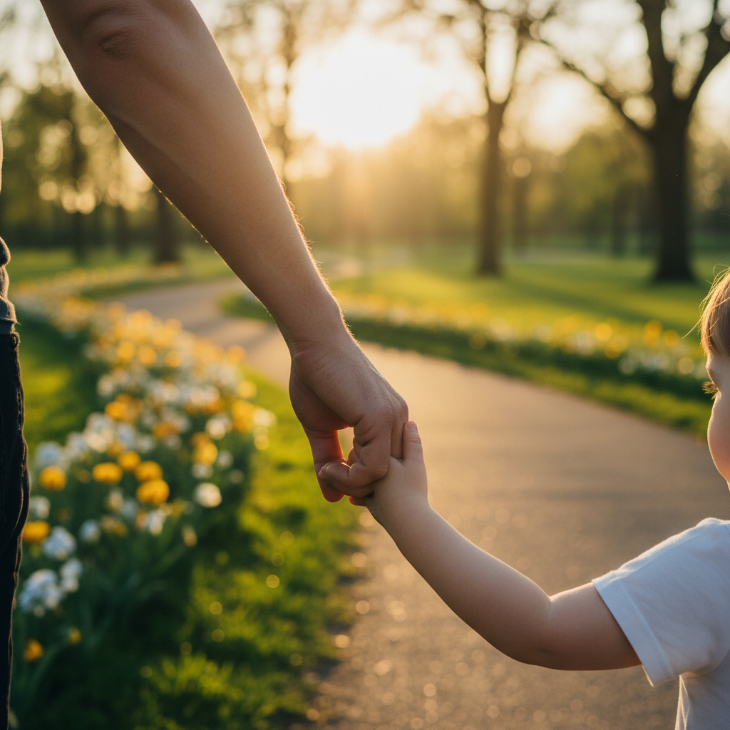평화로운 일상을 회복하려는 가족의 뒷모습