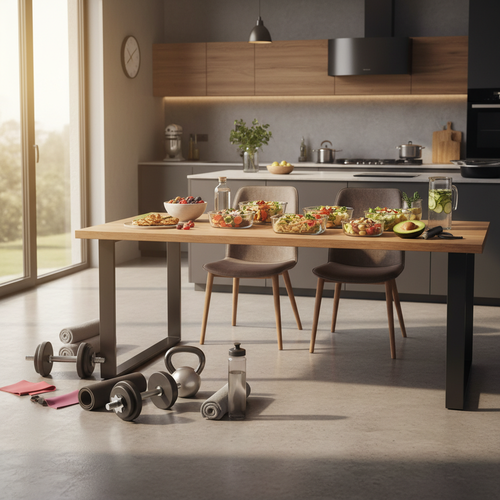 건강한 식단과 운동을 하는 모습