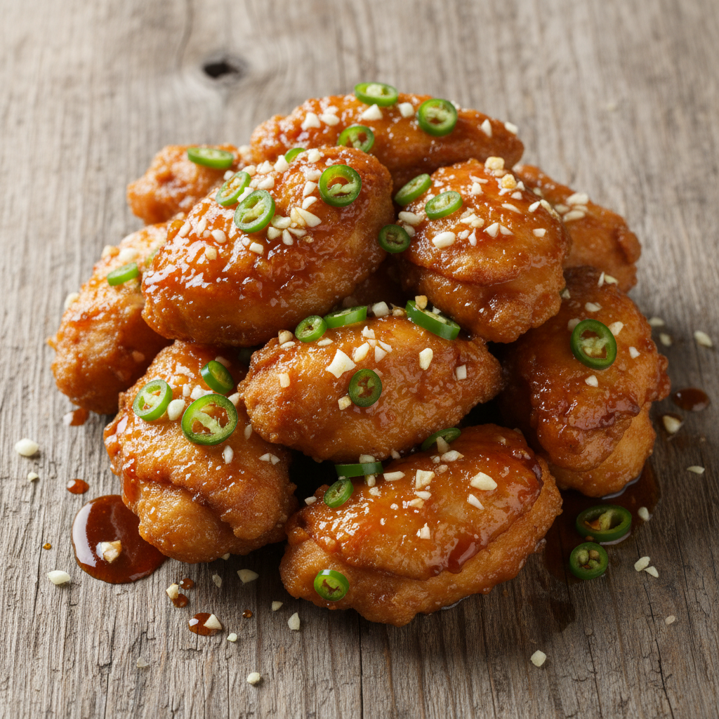 맛초킹의 소스에 버무려진 치킨 조각들