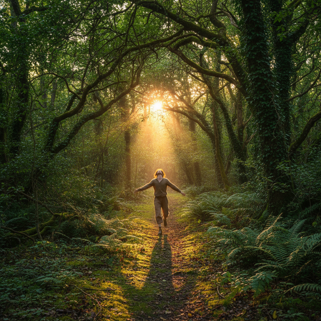 숲길을 걷는 사람의 뒷모습