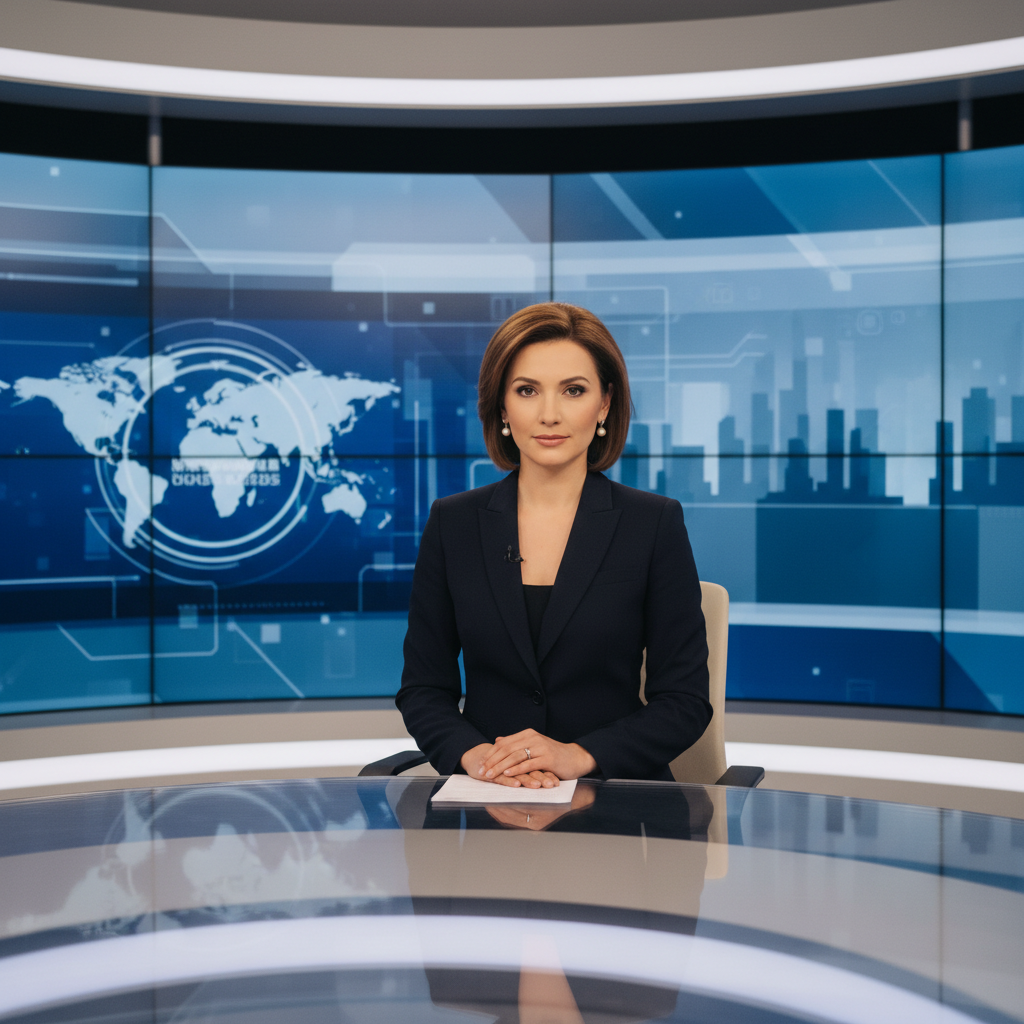 뉴스 스튜디오에서 방송을 진행하는 과거의 모습