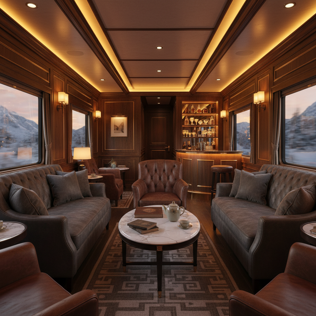 고급스러운 인테리어의 해랑열차 내부 라운지 모습