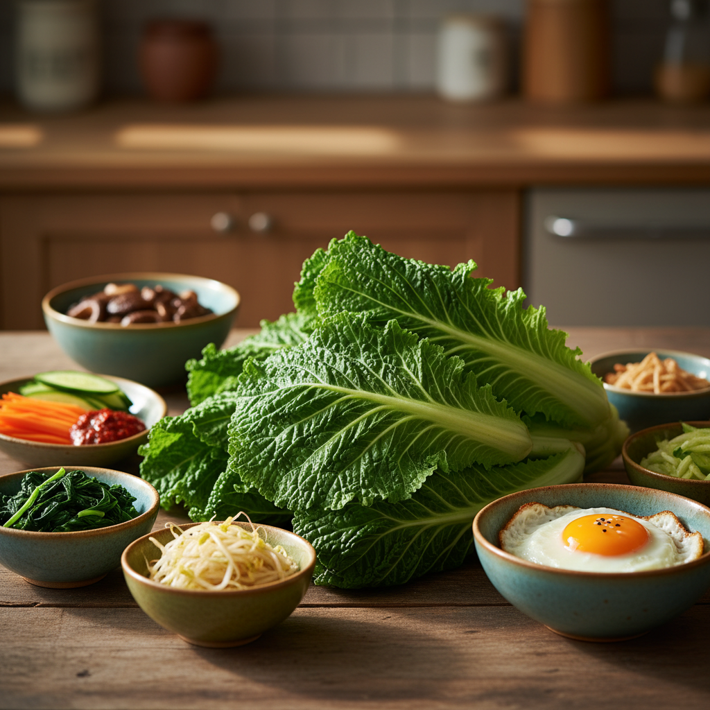 신선한 봄동과 비빔밥 재료