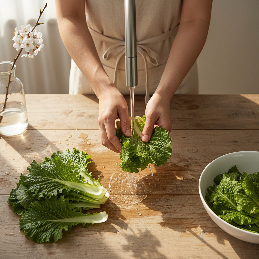 봄동을 다듬는 모습