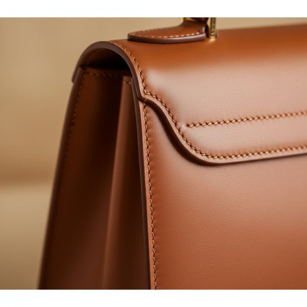 토보 숄더백의 가죽 질감과 박음질 디테일