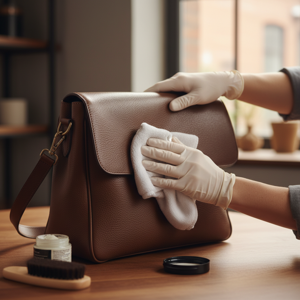 가죽 가방을 관리하는 정성스러운 손길