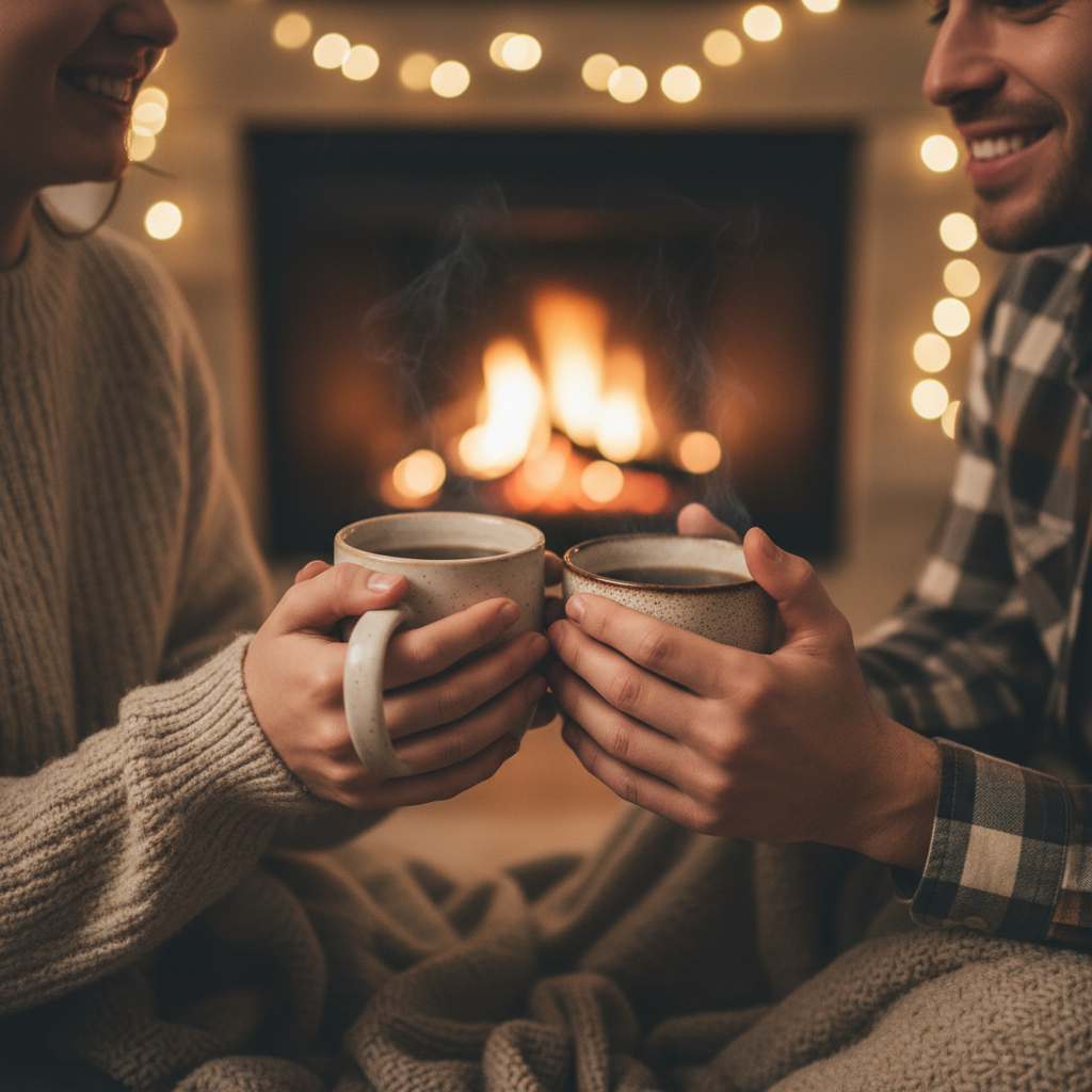 따뜻하게 차 한 잔을 나누는 부부