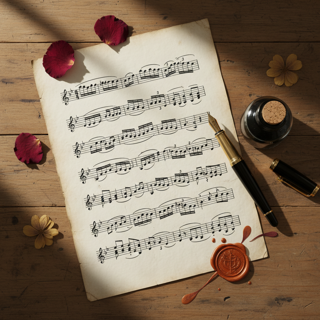 아날로그 악보와 펜