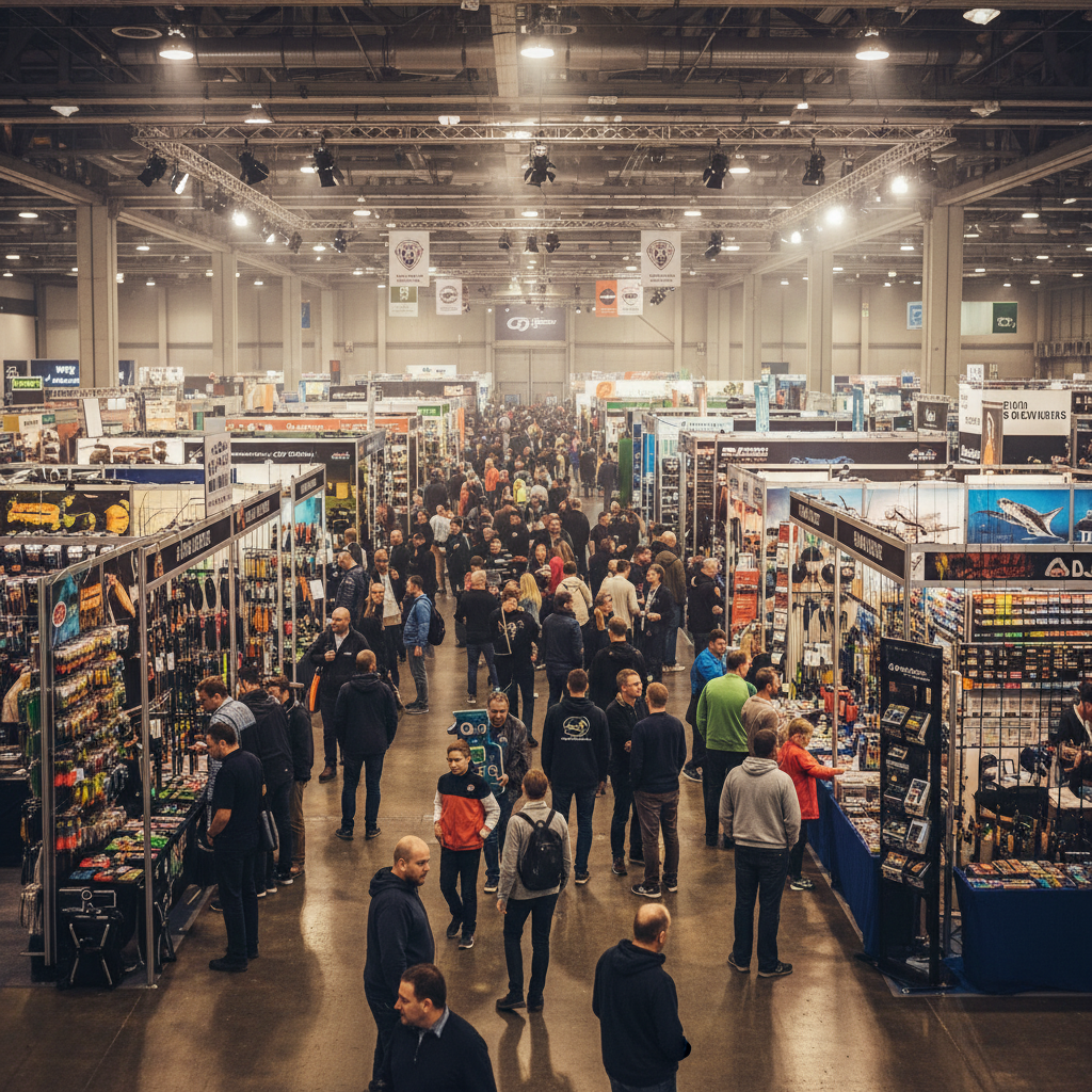 낚시인들의 활기찬 행사장 분위기