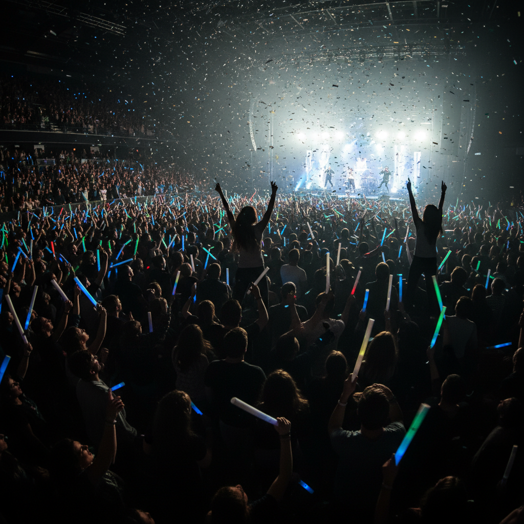 관객들의 환호와 열광적인 공연장