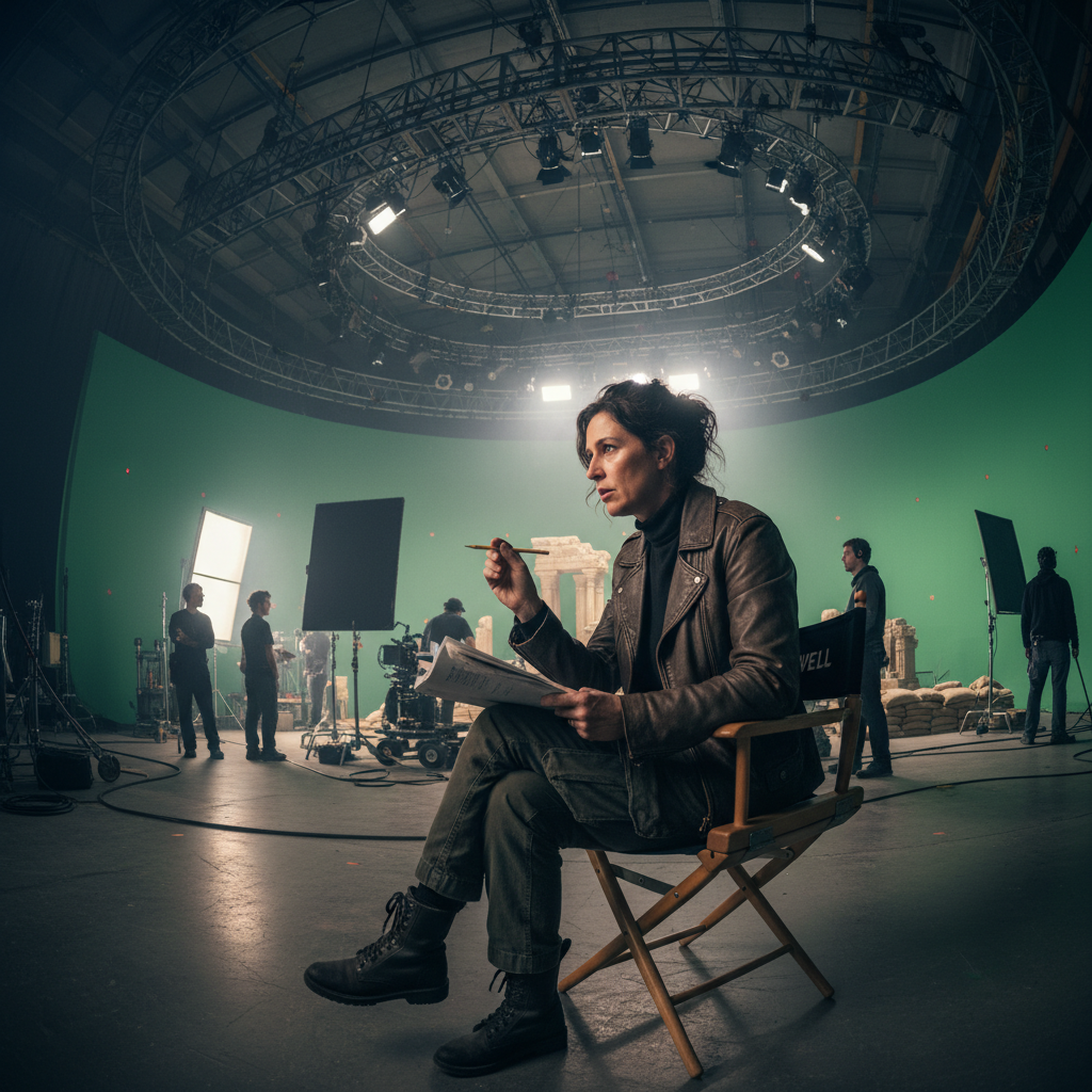 영화 촬영 현장의 감독 모습