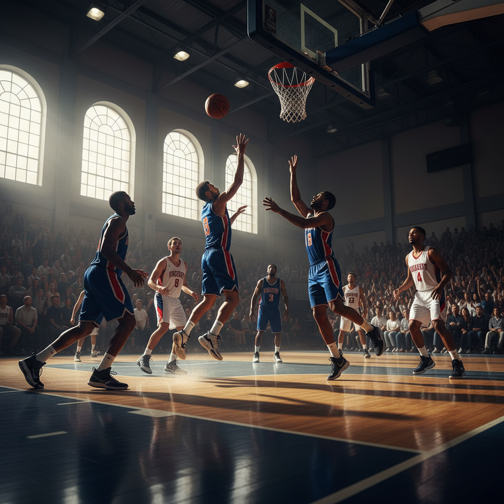 농구 코트의 활기찬 분위기