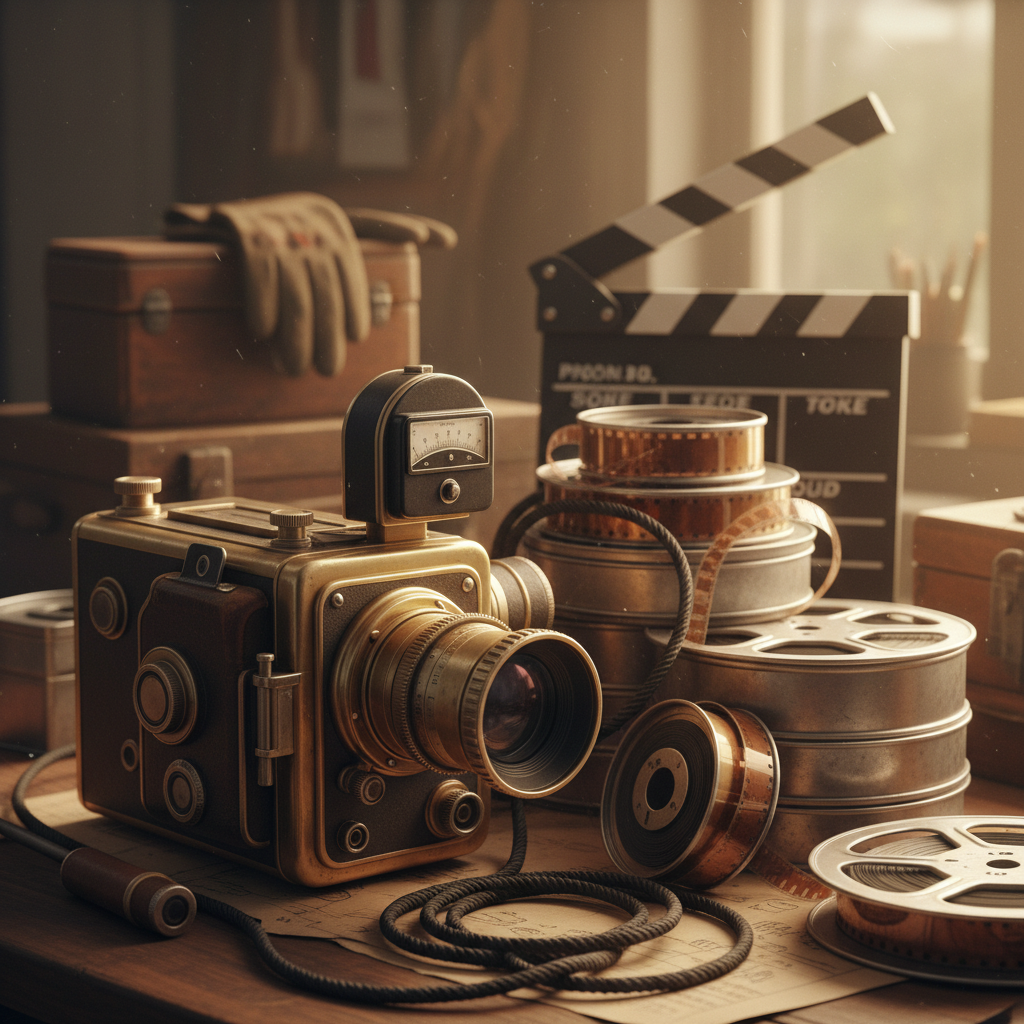 예술적인 필름 릴과 영화 제작 도구