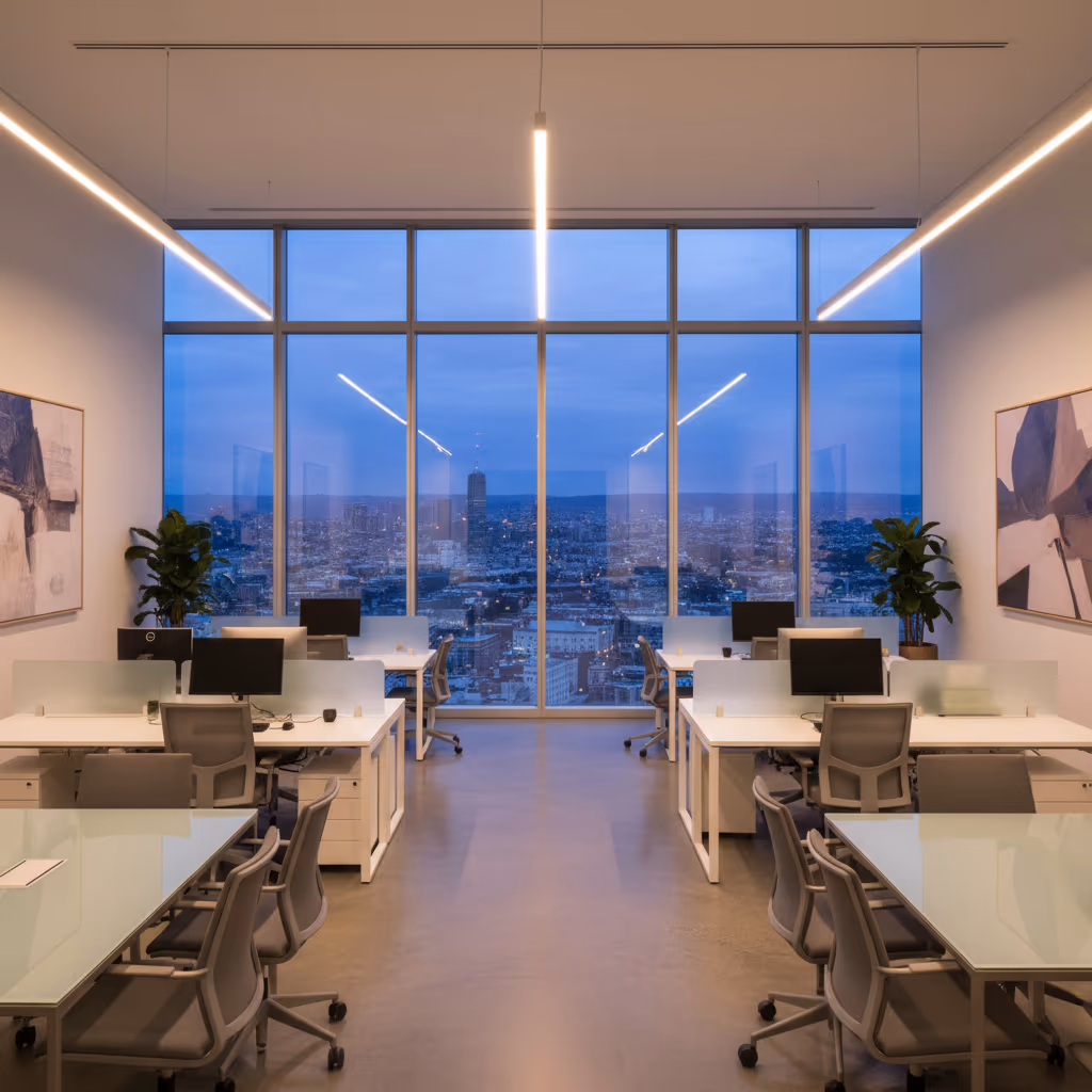 차갑고 단호한 분위기의 정부 청사 사무실