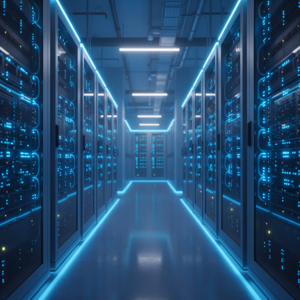 첨단 반도체 칩이 정렬된 데이터센터 내부